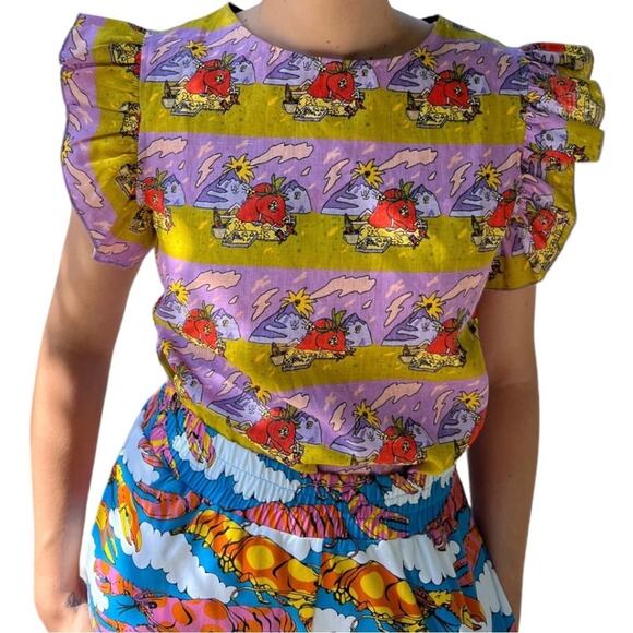 Nooworks The Ruffle 100% Linen Top In Jammin Size 2X - Picture 10 of 11